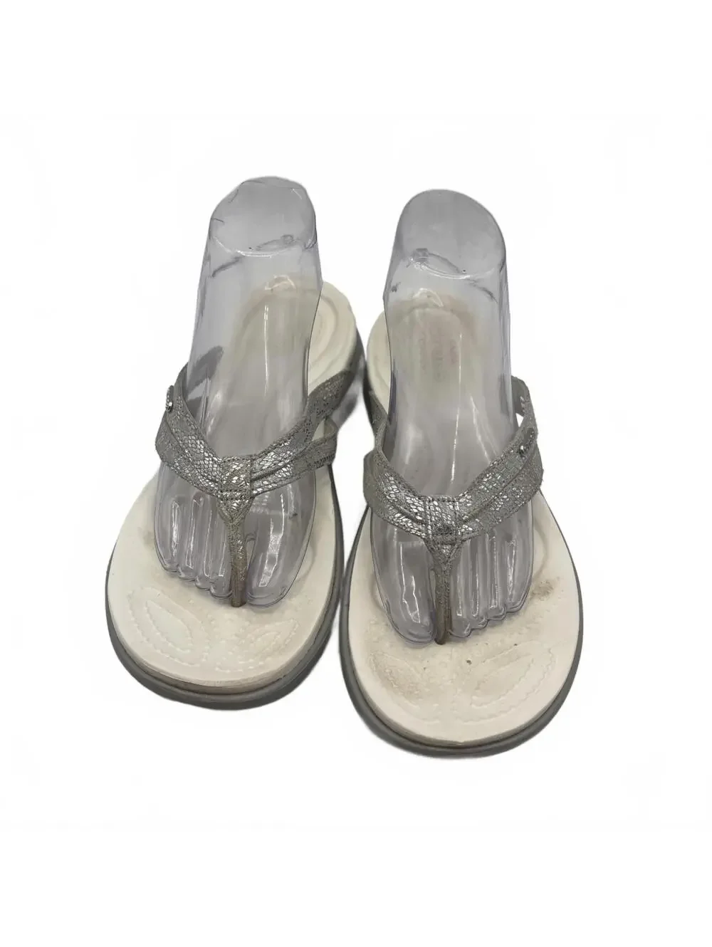 Crocs Capri V Strappy Flip Flops White Silver Shimmer Sandals Women's Size 10